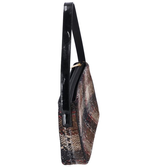 Burberry Shoulder Bag Beige Black Multi Tweed Patent Leather Suede - Picture 2 of 7